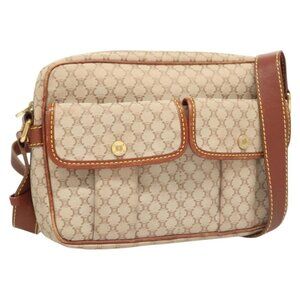 CELINE Macadam Canvas Shoulder Bag Beige Gold Auth 123754